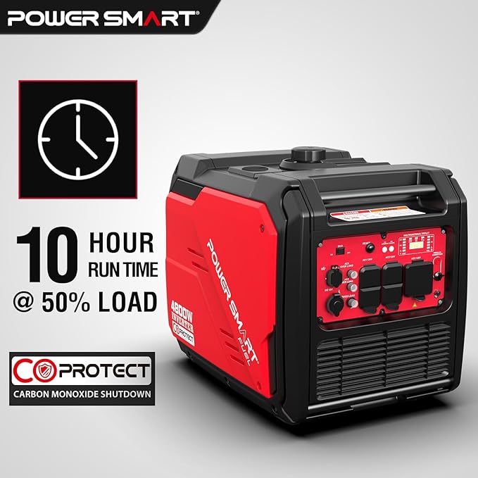 PowerSmart 4800-Watt Portable Inverter Generator with Wheels Handle Kit, CO Protect, Quiet, 30 Amp for RV-Ready, HB5046C