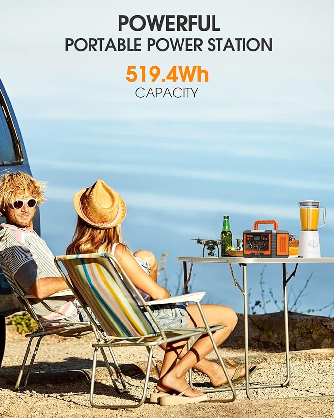 EBL 500W Portable Power Station with 100W Portable Solar Panel, 519.4Wh Solar Generator and Solar Panel Combo for Home and Outdoor Emergency Use