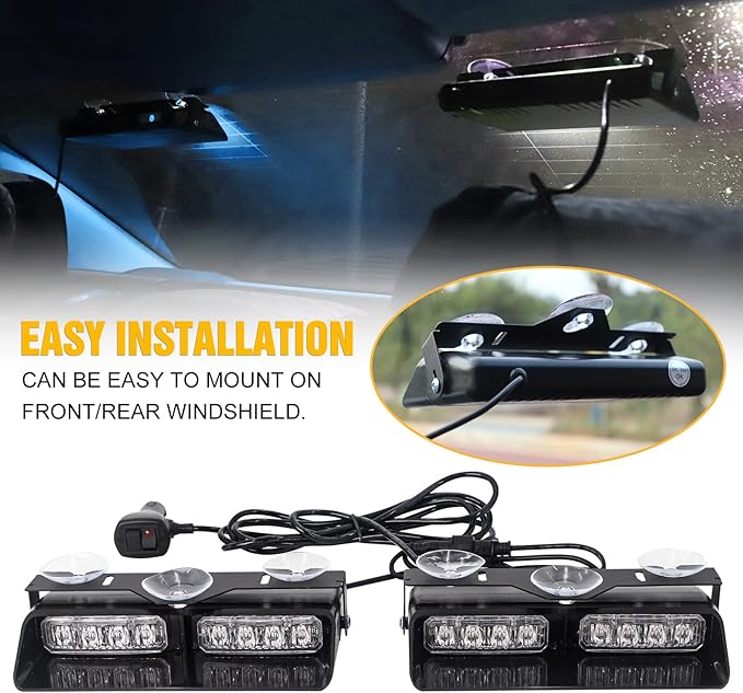 XRIDONSEN 2 in 1 Blue White Emergency Dash Strobe Lights Interior Front/Rear
