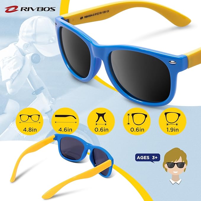 RIVBOS Kids Sunglasses Polarized UV Protection Flexible Rubber Glasses Shades with Strap for Boys Girls RBK004