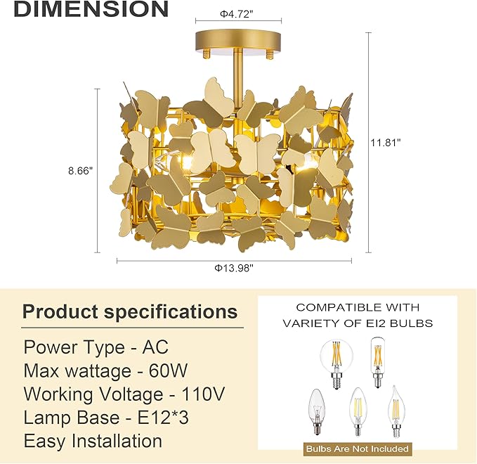 TOCHIC Modern Flush Mount Ceiling Light, 3-Light Gold Semi Flush Mount Ceiling