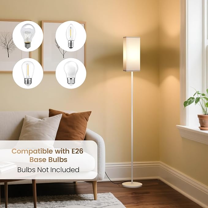 64.6" Floor Lamp, Pole with Foot Switch, Modern Standing Lamp Lampshade