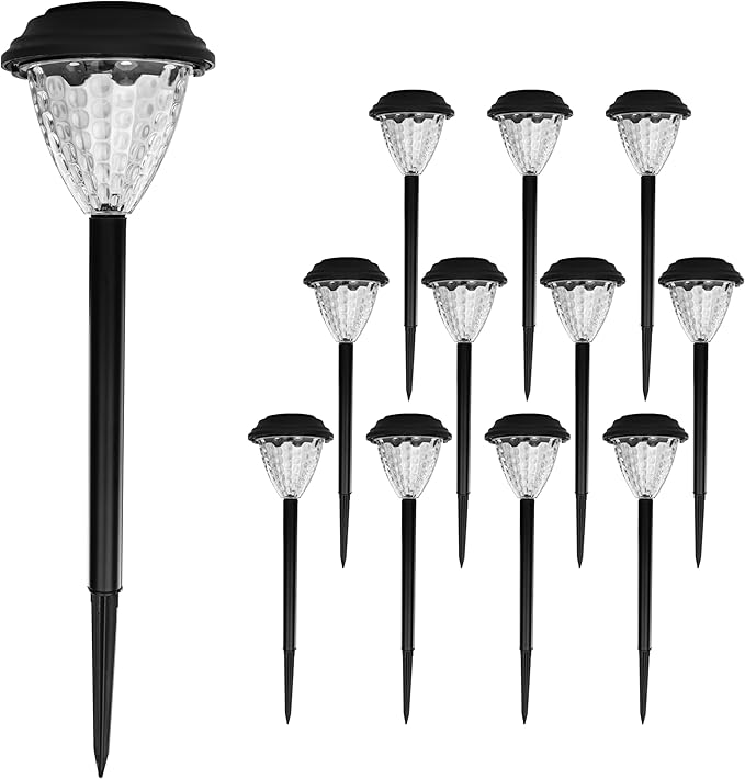 Elevon 12 Pack Solar Light Outdoor Waterproof, Warm White Pathway Lights Solar