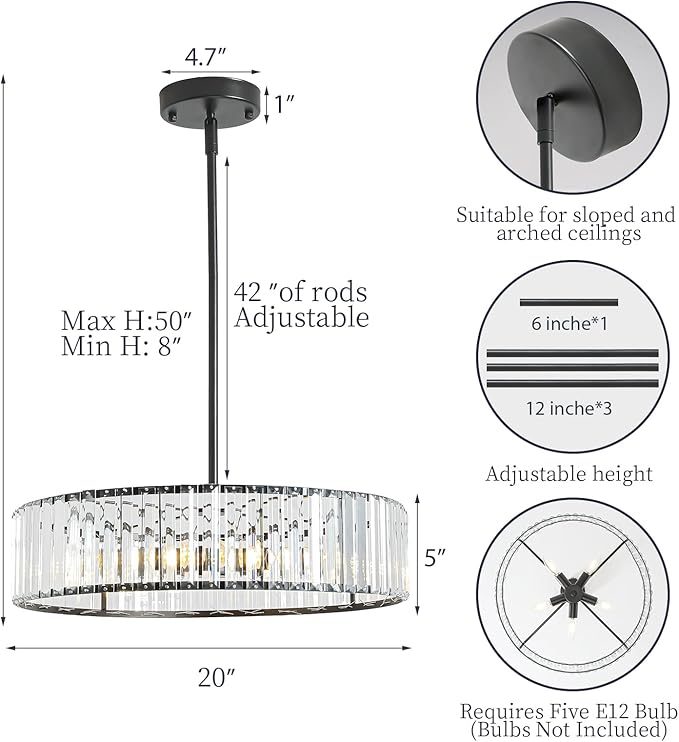 Modern Black Crystal Chandelier