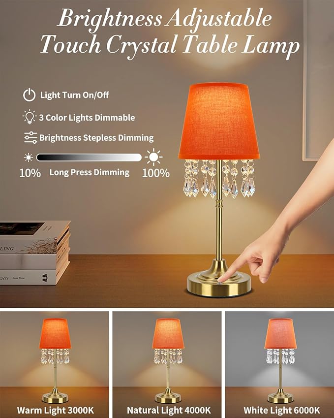 Cordless Table Lamp, 5200mAh LED Rechargeable Small Touch Lamp, 3 Colors