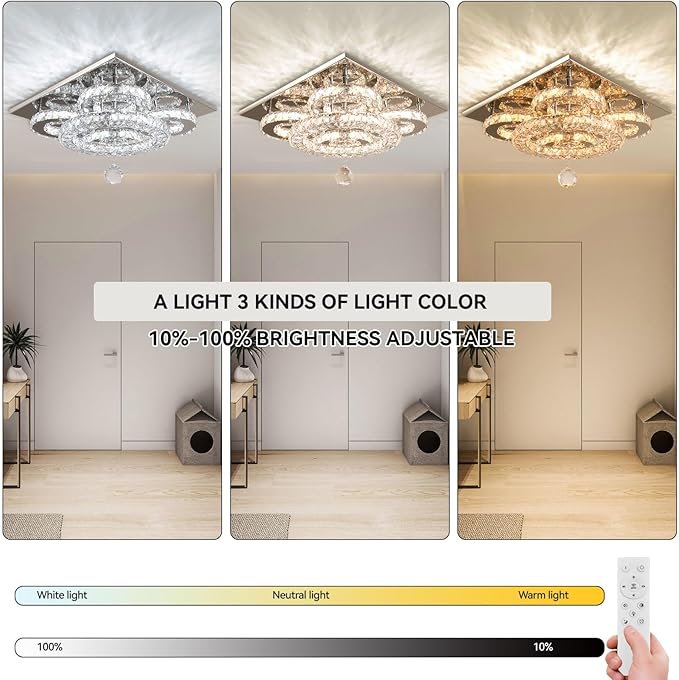 Modern Crystal Chandelier Five Rings LED Crystal Ceiling Light Flush Mount