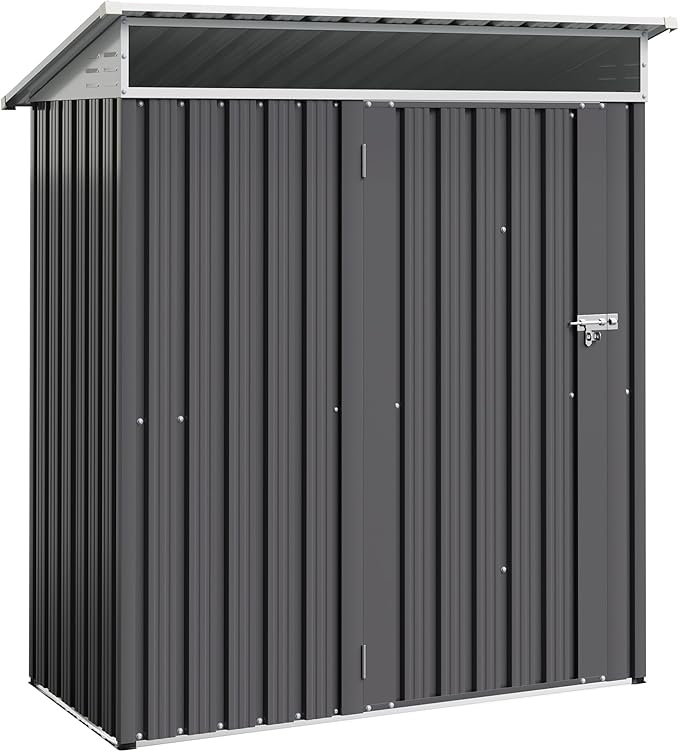 Shintenchi 5x3 FT Outdoor Storage Shed with Window, Outdoor Waterproof Storage Shed Metal Garden Shed with Lockable Single Door, Weather Resistant Tool Storage House Shed for Garden,Backyard,Dark Gray