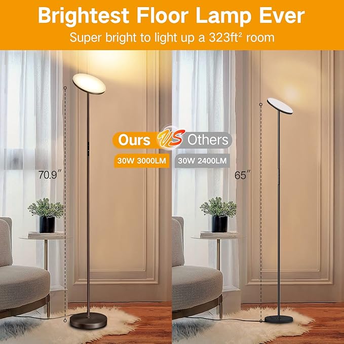 OUTON Floor Lamp, 30W/3000LM LED Modern Torchiere Sky Lamp, Dimmable Bright