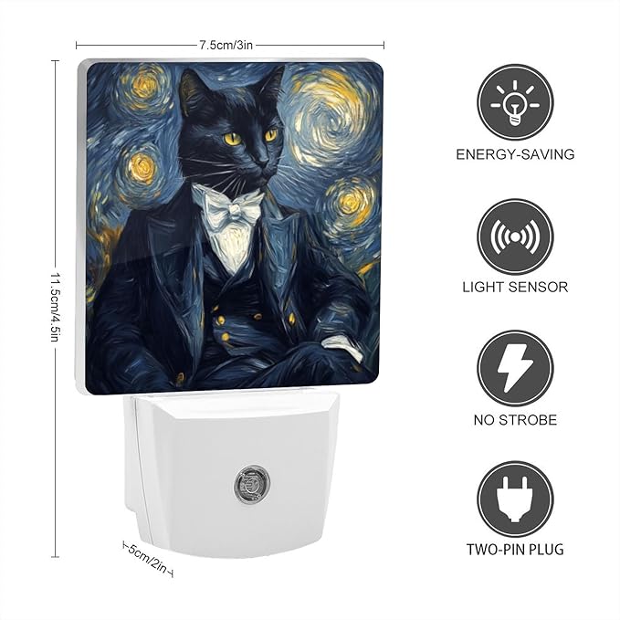 LED Night Lights Plug into Wall, Starry Night Tuxedo Cat Decorative Night