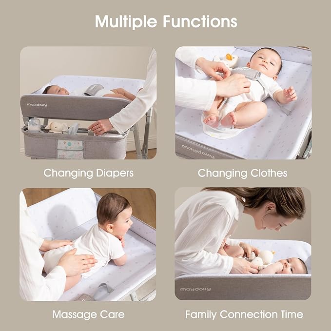 Maydolly Changing Table，Portable Diaper Changing Station, Foldable Baby Changing Table,Compact Nursery Diaper Changing Table for Baby，Adjustable Height，Mobile on Wheels, Grey