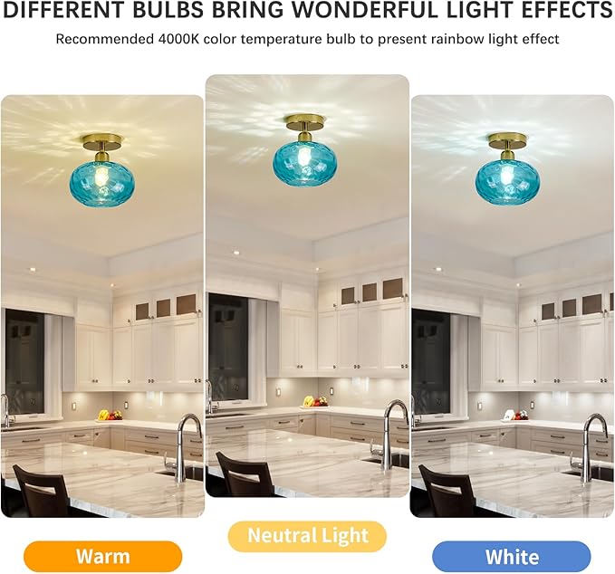 Blue Glass Semi Flush Mount Ceiling Light