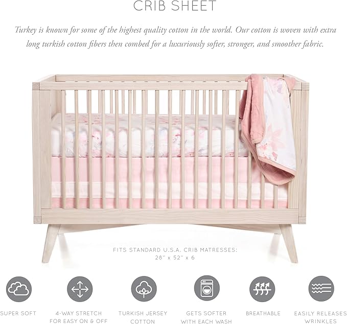 Oilo Crib Sheet, Breathable, Fitted, Turkish Cotton Jersey, 300 Thread Count, Machine Washable, Fits Standard Crib (28" x 52" x 6"), Toddler Bedding, Girl, Boy, & Neutral Nursery Design, Prim Floral