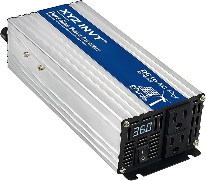 800W Pure Sine Wave Power Inverter DC 36V to AC 110V/120V, 1600W Peak, Car/Truck Power Converter for Solar, Home, Vehicle & Rechargeable Devices with LED Display