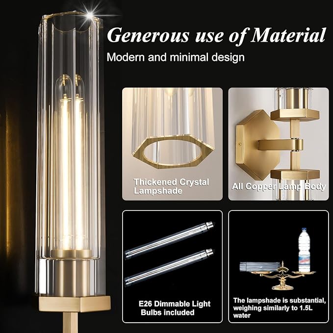 Gold Crystal Bathroom Wall Sconce Light Fixture Modern Bathroom Vanity Light