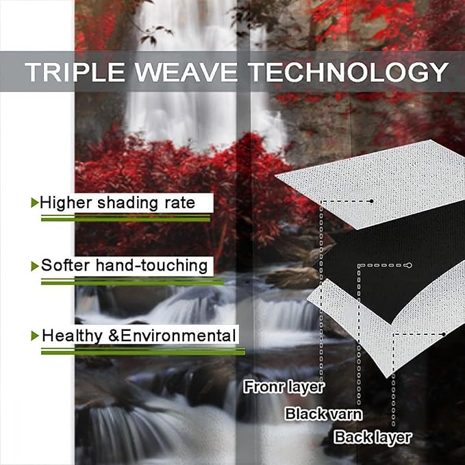 Nature Waterfall Blackout Curtains, Autumn Waterfall Romantic Forest Landscape Print Rod Pocket Window Drapes, for Bedroom Living Room 63" W X 72" L