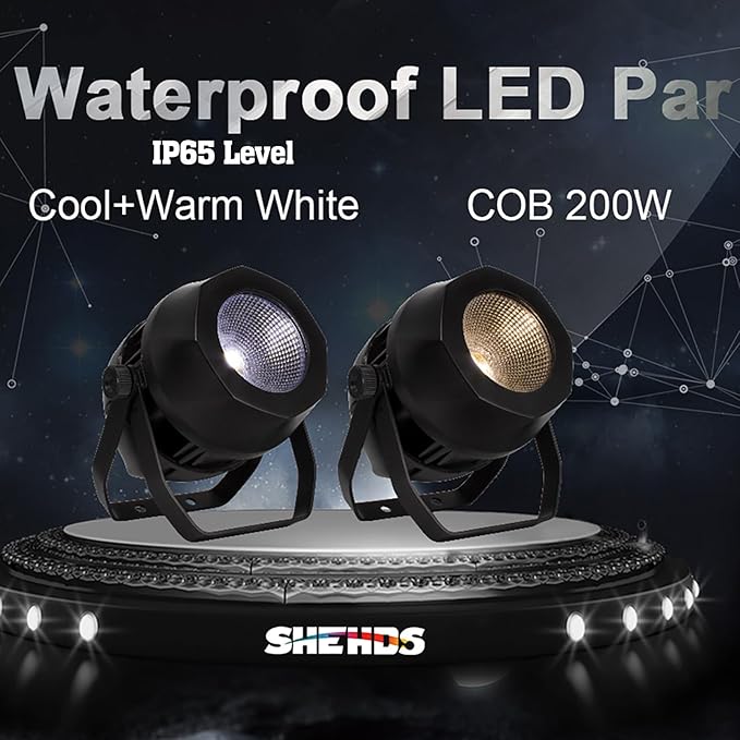 SHEHDS 200W Par Lights COB Uplights, IP65 Waterproof, Cool White + Warm White