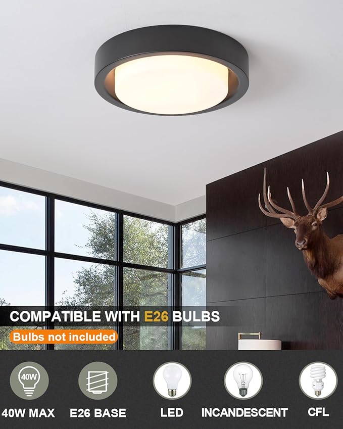 16 Inch Flush Mount Ceiling Light, 3-Lights Black Finish