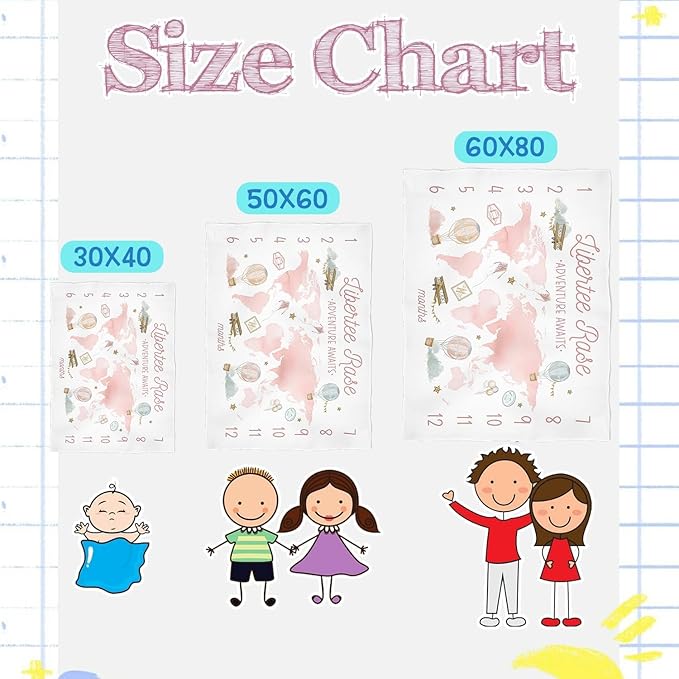OLIVE OLIVIA Personalized Monthly Baby Milestone Blanket, Baby Months Blanket, Perfect Custom Newborn Gifts,50"x60"