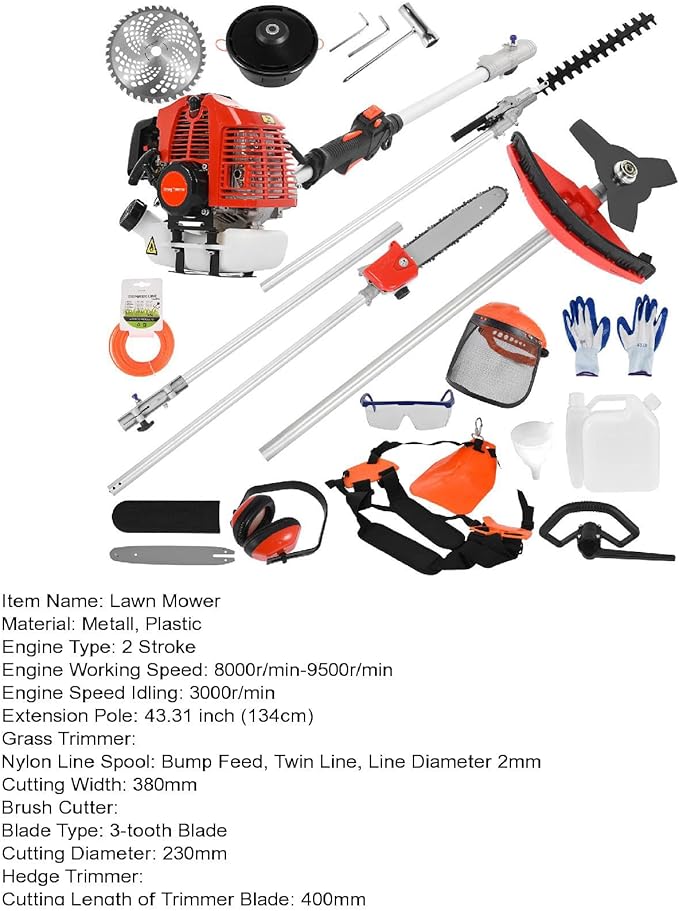 2025 New Gas Weed Wacker - 52cc 2-Stroke 5 in 1 Multi-Functional Lawn Mower Hedge Trimmer Pruners Gas Powered Brush Cutter, Handheld Weed Eater for Garden and Yard Lawn (Red)