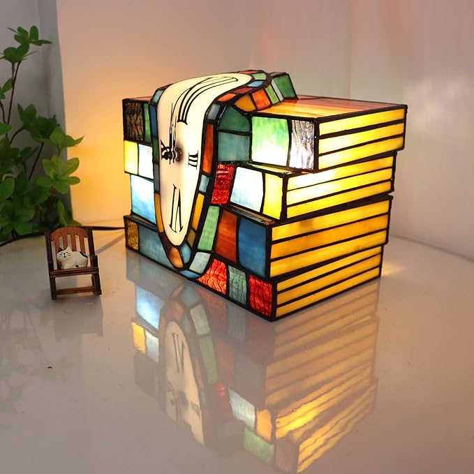 Bieye L12015 Melting Clock Draped Over a Stack of Books Tiffany Style Stained
