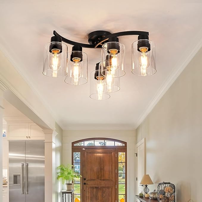 WILON 20'' 6-Light Large Black Semi Flush Mount Ceiling Light Fixture