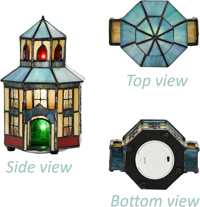 A0005 Tiffany Lighthouse Lamp Stained Glass LED Accent Table Lamp, Christmas