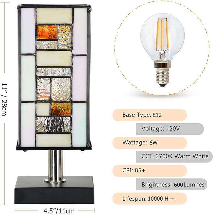 TL0013 Small Retangular Tiffany Lamp Stained Glass Uplight Table Lamp, Mission