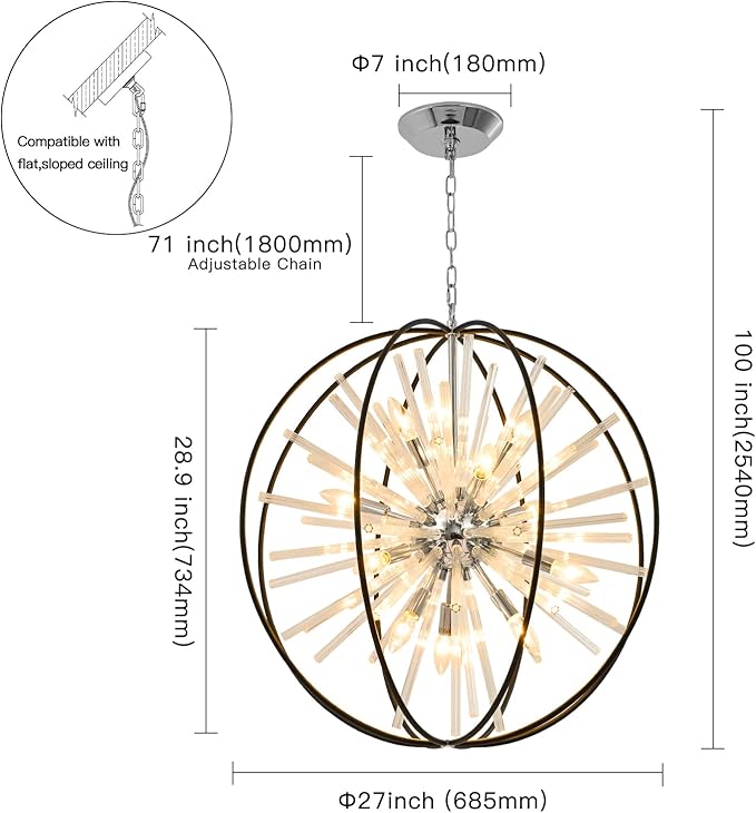Vezzio 27" Black Crystal Sputnik Chandelie 12-Light Globe Modern Firework