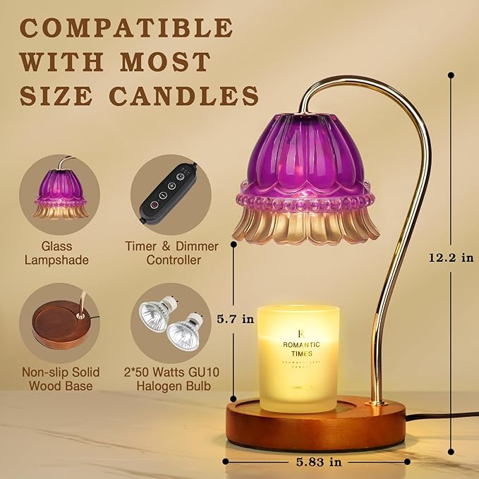 Flower Candle Warmer Lamp with Timer, Wax Warmer, Height Adjustable, Birthday