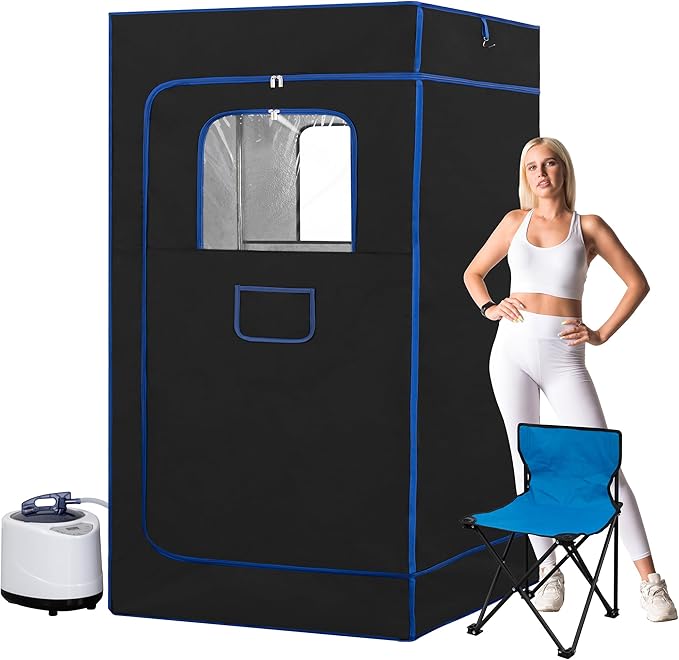 Portable Sauna, Full Size, Steam Tent Sauna Box with 3.0L Steamer, Remote Control, Folding Chair, 9 Levels