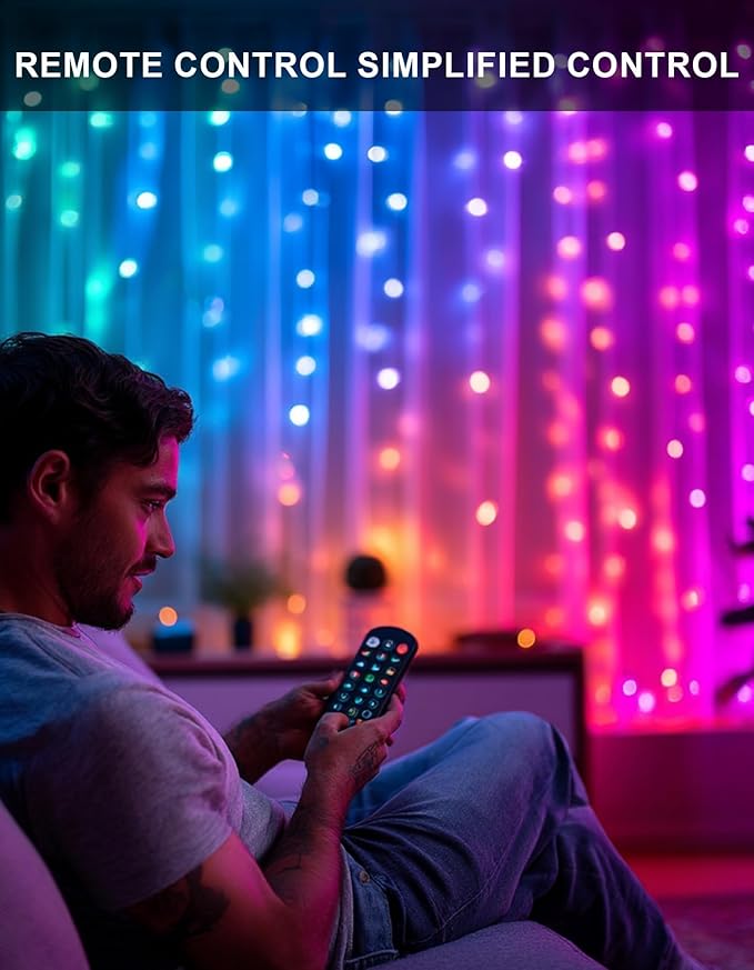 Dazzle Bright Smart Curtain Lights, 400LED 6.6FT x 6.6FT Color Changing