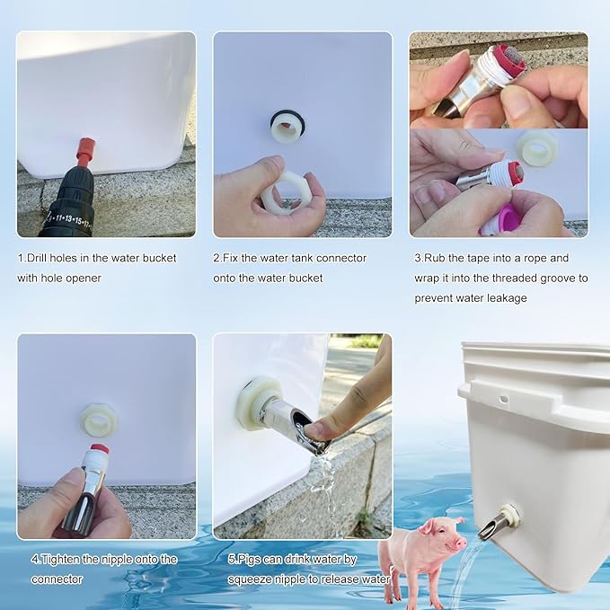 3 PCS Pig Nipple Waterer for Barrel Kit Automatic Pig Waterer System 1/2 inch Stainless Steel Pigs Drinker Feeder with Water Tank Connectors Hog Water Nipples for Sows Piglet (3pcs, one Size)