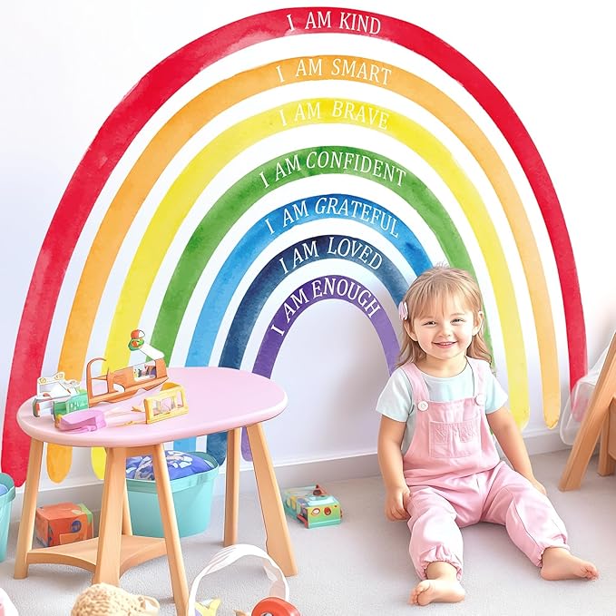 Large Colorful Rainbow Wall Decals, Insparational Peel and Stick Fabric Nursery Wall Decor, Removable Home Room Wall Decor Murals Stickers for Kids Girls Toddler Bedroom Living Room Playroom