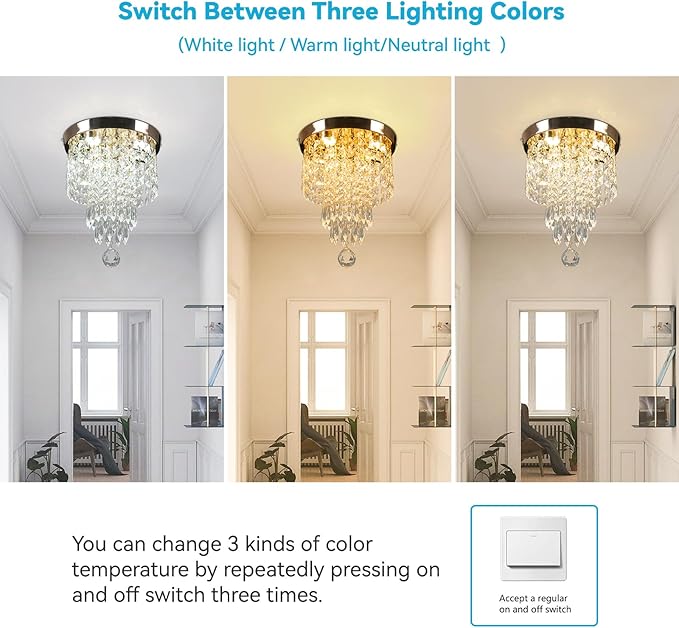 Flush Mount Crystal Chandelier 9.8" – Modern Gold Ceiling Light