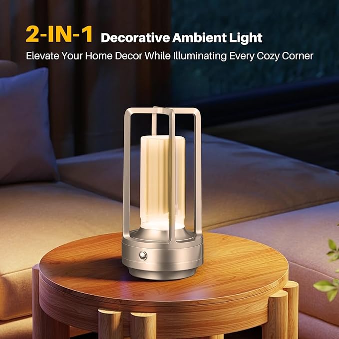 Rechargeable Table Lamp Cordless, 3 Color | Crystal | Stepless Dimming