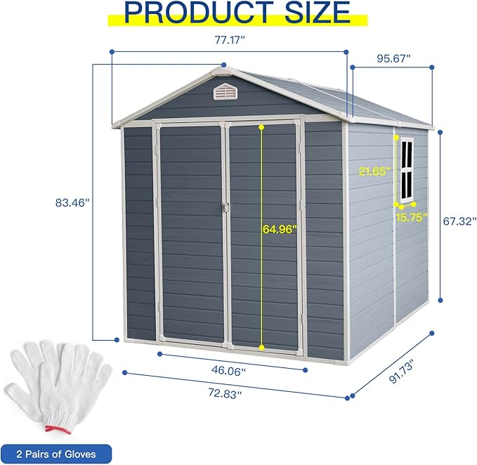 6x8 FT Outdoor Storage Shed, Resin Garden Shed with Thick Floor, Plastic Storage Shed with Window, Waterproof Outside Tool Shed with Lockable Hinged Doors for Backyard, Patio, Lawn, Light Gray