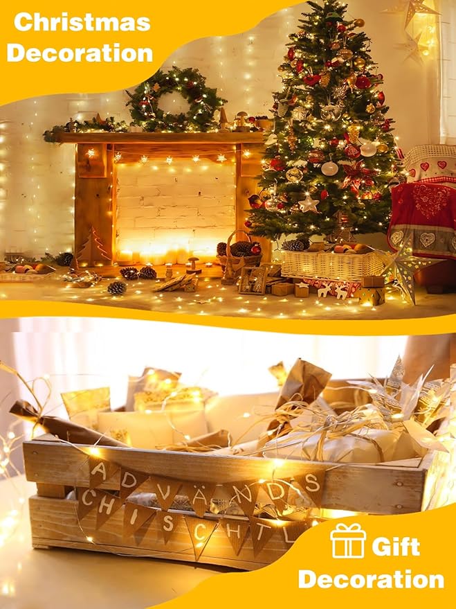 2 Pack 60 LED Christmas Fairy Lights Battery Operated