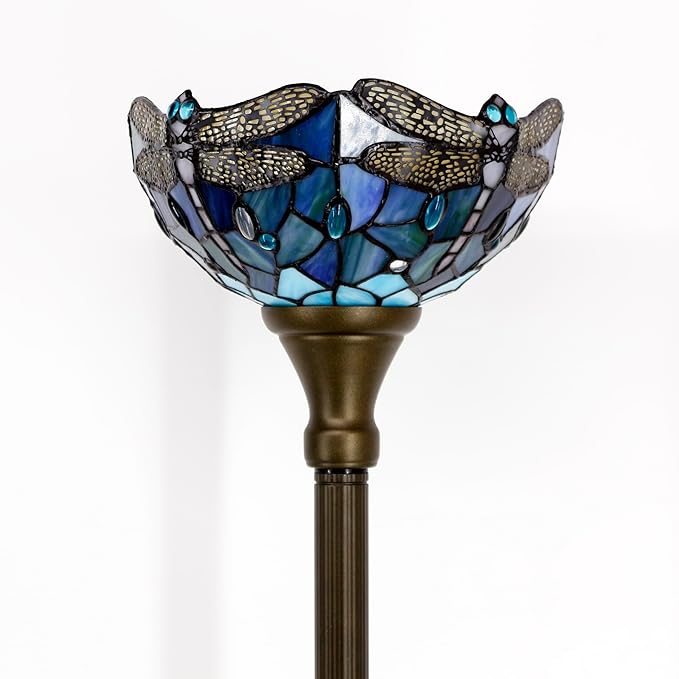 Tiffany Torchiere Floor Lamp Stained Glass Standing Corner Torch Uplight