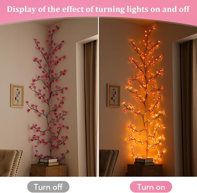 Cherry Blossom Lights with Remote, 7.5 Ft 144 Flowers Enchanted Willow Vine