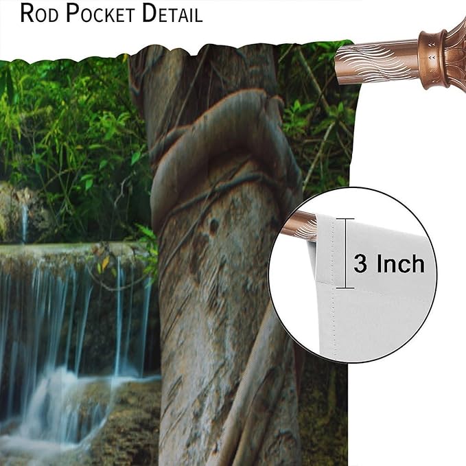 Waterfall Landscape Blackout Curtains, Spring Forest Animal Tiger Tree Waterfall Nature Window Drapes, for Bedroom Living Room 42" W X 54" L