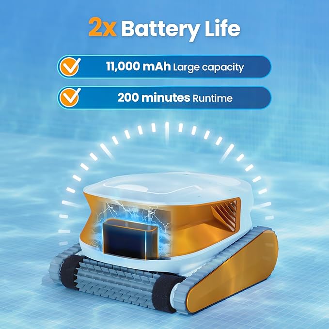 Hydro 3 Cordless Robotic Pool Cleaner, 150W Pool Vacuum with Wall Climbing Function, 200mins Runtime, 2 Brushless Motor + 4.1L Filter Basket Ideal for Inground Aboveground Pools