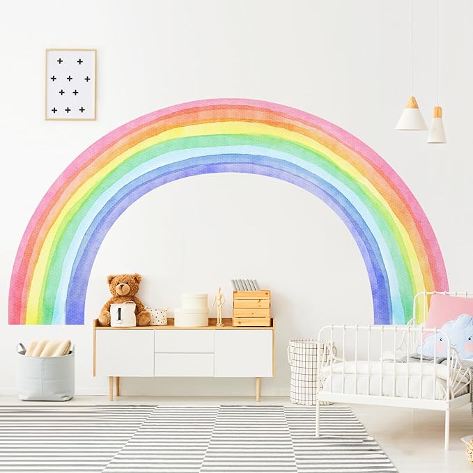83"x43" Large Rainbow Wall Stickers, Mural Watercolor Half Rainbow Wall Decals Peel and Stick Vinyl Wall Art Decor for Girls Bedroom Kids Nursery Living Room Playroom Toddler