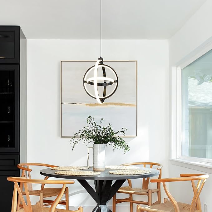 Modern LED Pendant Light Black Pendant Lights 4000K Dimmable External Glow