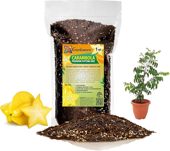 GARDENERA Premium Carambola Potting Soil Mix - Perfect Balance of Nutrients, Drainage, and Aeration for Thriving Starfruit Trees - 1 Quart