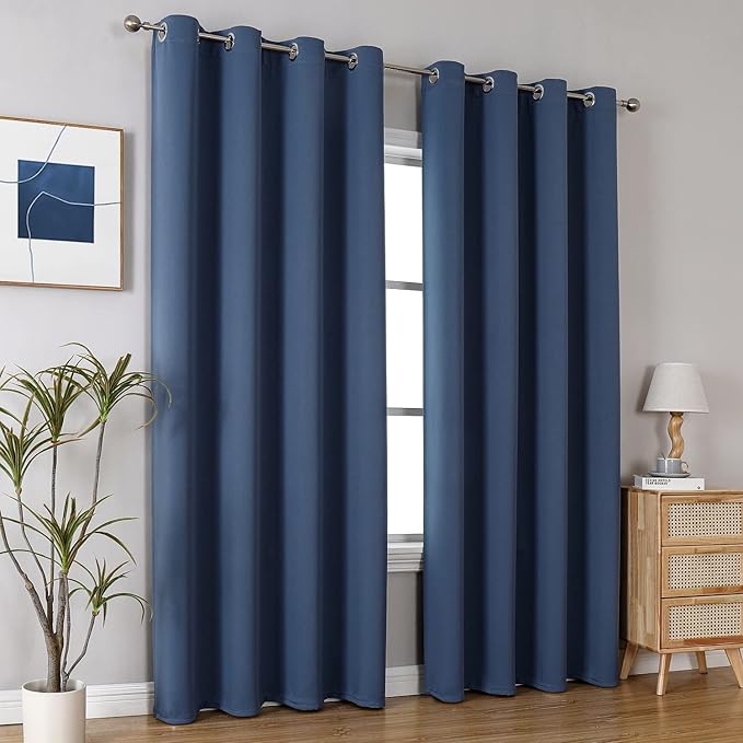 ChrisDowa Blackout Curtains 108 Inches Long 2 Panels Set for Living Room, Grommet Thermal Insulated Room Darkening Curtains for Bedroom (Stone Blue, 52 x 108 Inch)
