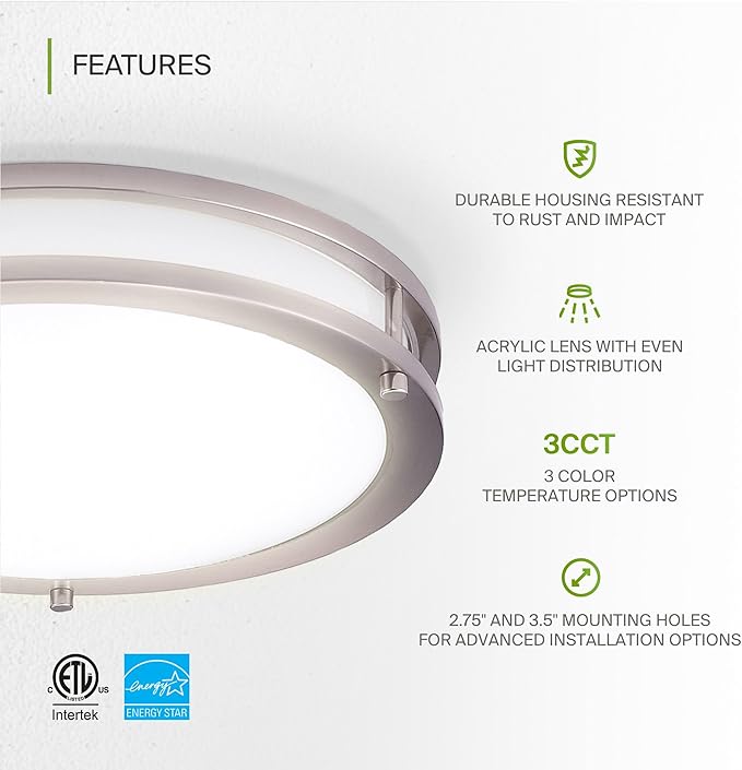 ASD LED 18" Round Flush Mount Lighting, Close to Ceiling Light Fixture | 3CCT