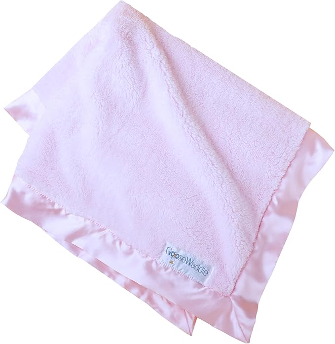 GooseWaddle Luxury Silky Smooth, Satin Trimmed Baby Blanket, 100% Polyester Machine Washable Blankie, Soothing Nursery or Crib Bedding for Girl (29x35 Inches) Pink