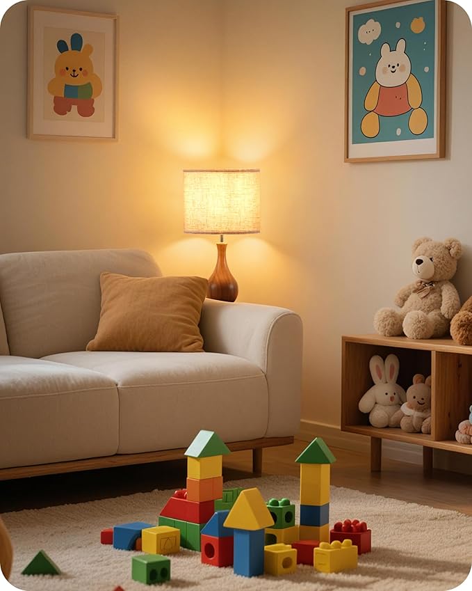 Wood Table Lamps Set of 2, Small Bedside Lamp