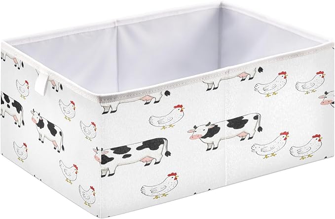 Farm Cows Chickens Storage Bins Rectangular Foldable Storage Baskets Bin Waterproof Home Organizer with Handles Basket for Blanket Clothes