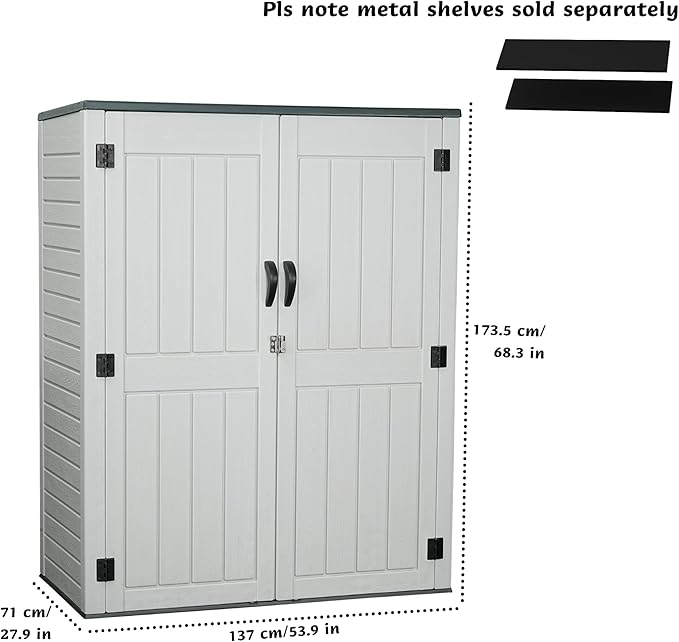Vertical Resin Storage Shed, 60 Cuft Garden Tool Sheds & Outdoor Storage, Plastic Outdoor Storage Cabinet Waterproof, 4.5 x 2.3 ft Backyard Outside Lawn Mower Storage Shed, White